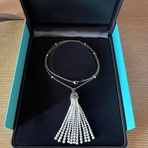 TIFFANY & CO. Paloma Picasso Olive Leaf Pearl Tassel Lariat Necklace Retired